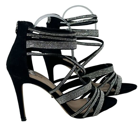 Aldo black with rhinestones strappy stiletto high heels sandals shoes size 7 - Picture 7 of 16